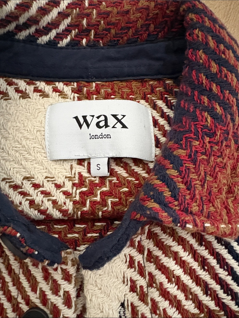 WAX London Plaid Button-Up Shacket in Rust, Navy & Cream - Picture 3 of 5